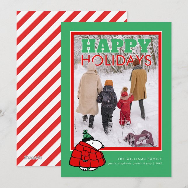 Personalised Photo Holiday Snoopy Puffer Jacket Card (Front/Back)