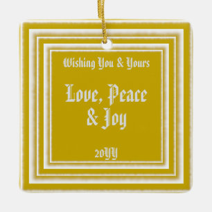 Personalised Photo Holiday Wishes, Vintage Gold Ceramic Ornament
