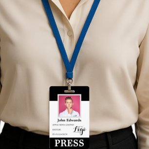 Personalised Photo ID & Logo Journalist Press Pass Badge