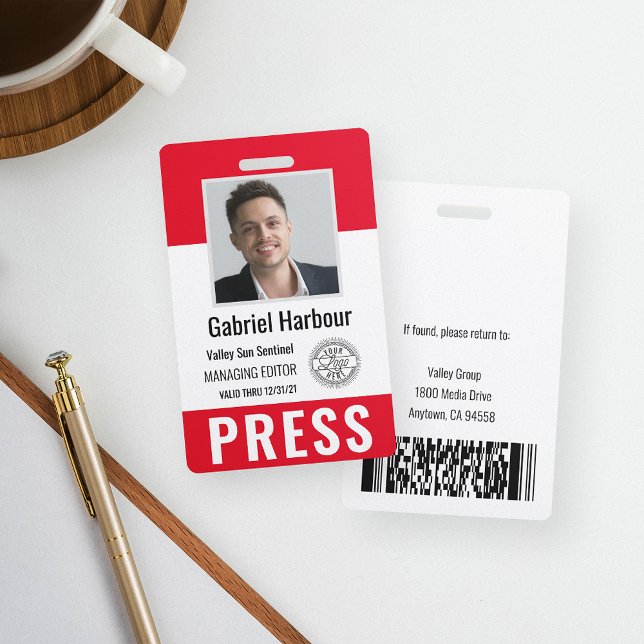Personalised Photo ID & Logo Journalist Press Pass Badge (Creator Uploaded)