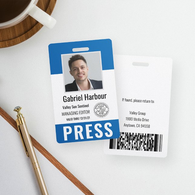 Personalised Photo ID & Logo Journalist Press Pass Badge (Creator Uploaded)