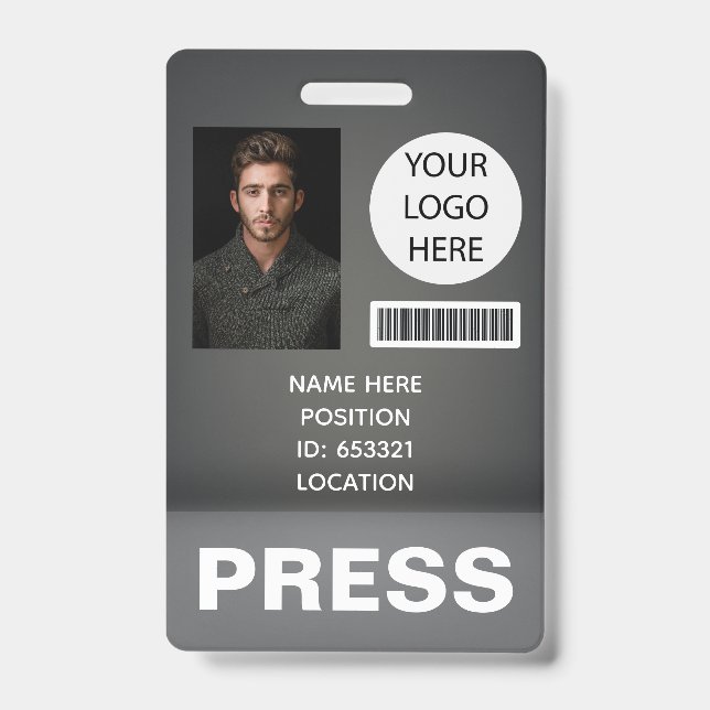 Personalised Photo ID Logo Journalist Press Pass Badge (Front)