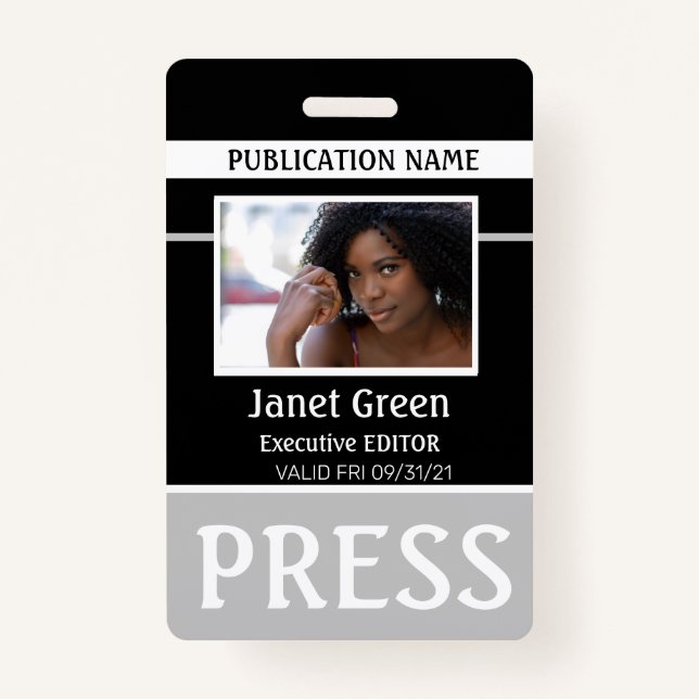 Personalised Photo ID Reporter Press Pass ID ID Badge (Front)