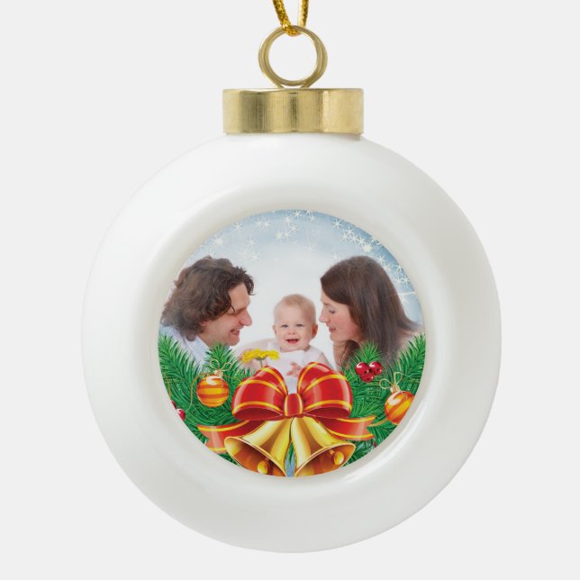 Personalised photo image Christmas holiday photo Ceramic Ball Christmas Ornament (Front)
