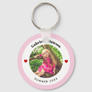 Personalised Photo in Baby Pink White Circle Heart Key Ring