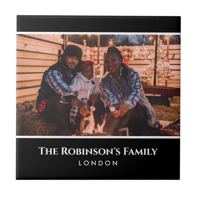 Personalised Photo in Black Frame with Texts Ceramic Tile (Front)