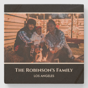 Personalised Photo in Black Frame with Texts Stone Coaster