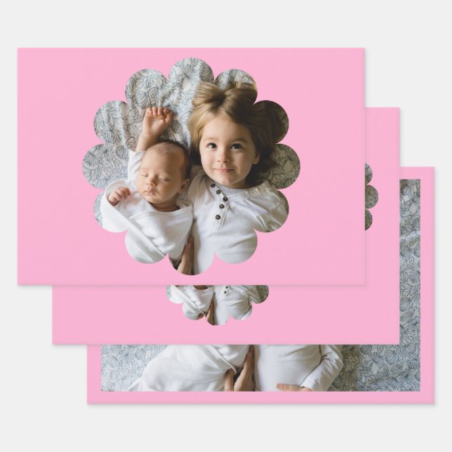 Personalised Photo in Flower Wrapping Paper Sheet (Set)