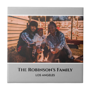 Personalised Photo in Grey Frame with Texts Ceramic Tile