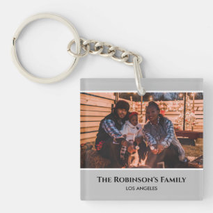 Personalised Photo in Grey Frame with Texts Key Ring