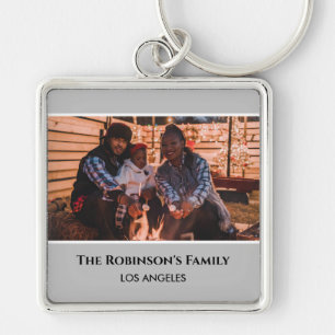 Personalised Photo in Grey Frame with Texts Key Ring