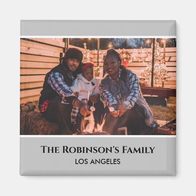 Personalised Photo in Grey Frame with Texts Magnet (Front)