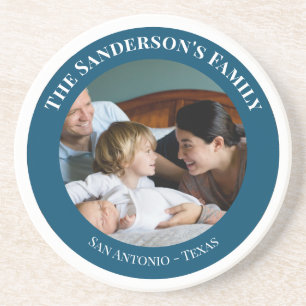 Personalised Photo in Turquoise Circle with Texts Coaster