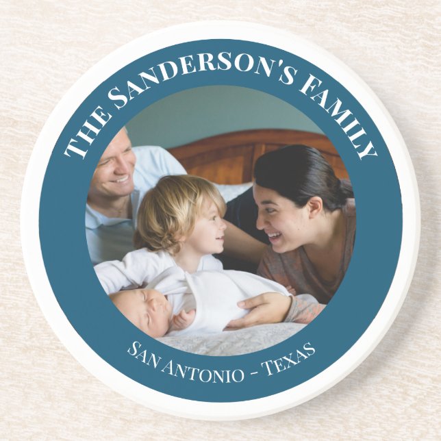 Personalised Photo in Turquoise Circle with Texts Coaster (Front)