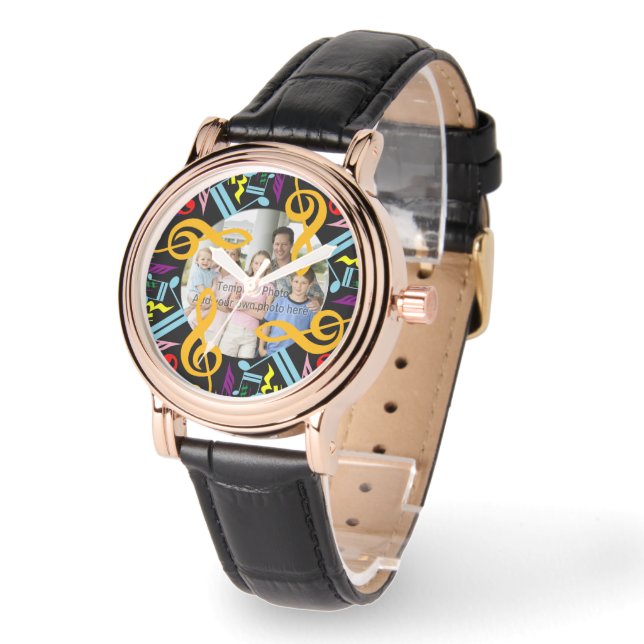 Personalised Photo Jumbled Music Notes Watch (Angle)