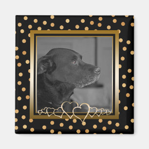 Personalised Photo Keepsake Black Gold Polka Dots Magnet