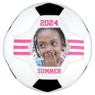 Personalised Photo Keepsake Pink Stripes Soccer Ball