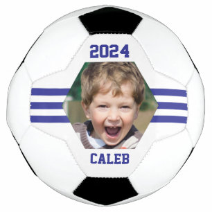 Personalised Photo Keepsake Royal Blue Stripes Soccer Ball
