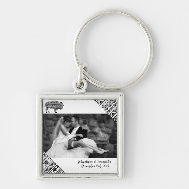 Personalised Photo Key Chain Boho Buffalo Tribal P (Front)