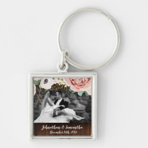 Personalised Photo Key Chain Geometric Garden Rose