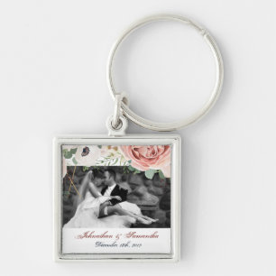 Personalised Photo Key Chain Geometric Garden Rose