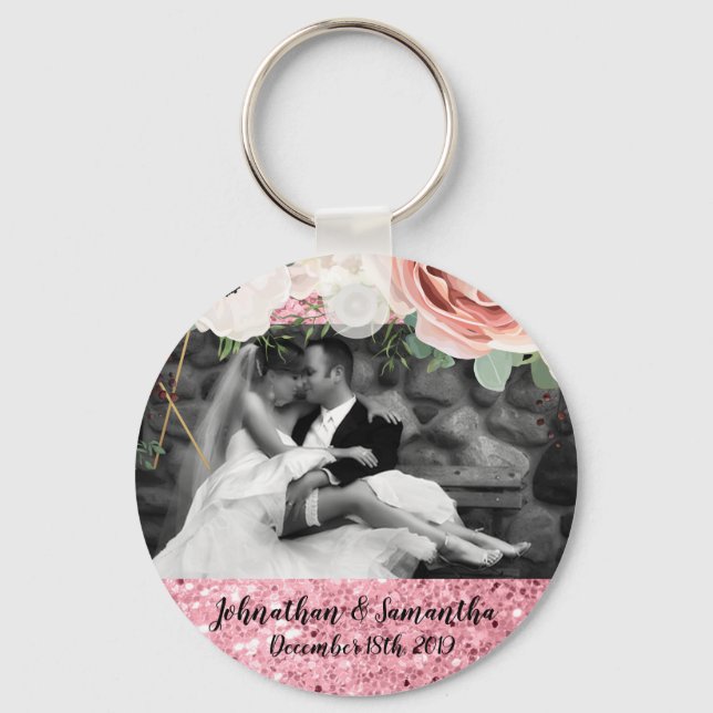 Personalised Photo Key Chain Geometric Garden Rose (Front)