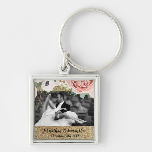 Personalised Photo Key Chain Geometric Garden Rose (Front)