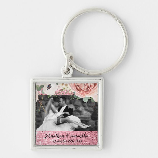 Personalised Photo Key Chain Geometric Garden Rose (Front)