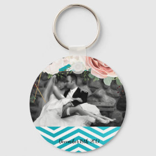 Personalised Photo Key Chain Geometric Rose Chevro