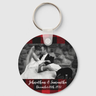 Personalised Photo Key Chain Red Buffalo Plaid Bea