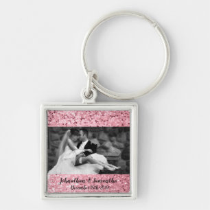 Personalised Photo Key Chain Rose Gold Glitter