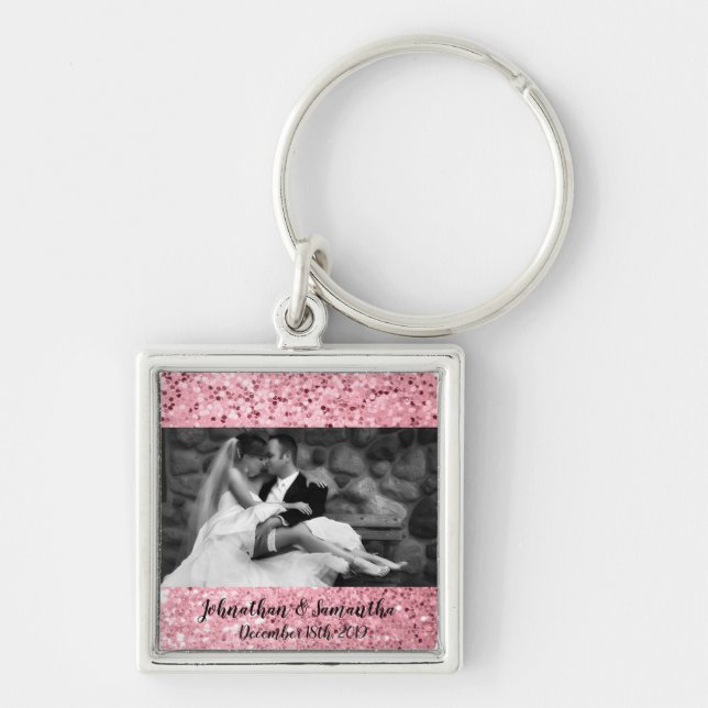 Personalised Photo Key Chain Rose Gold Glitter (Front)