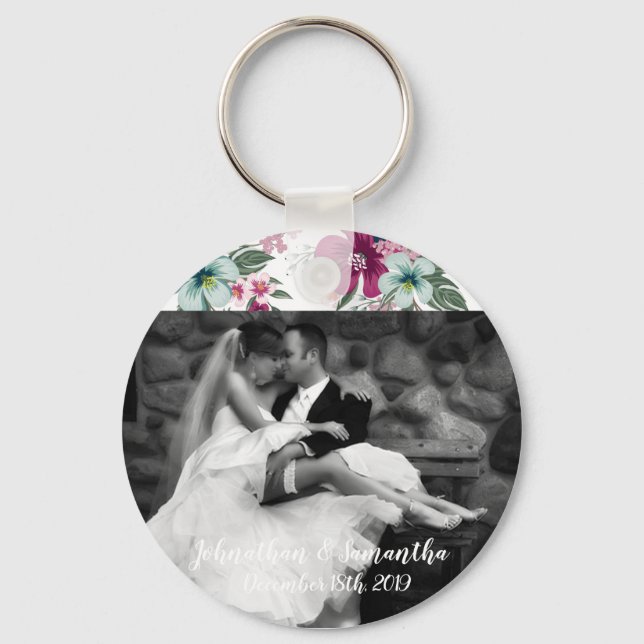 Personalised Photo Key Chain Tropical Flowers on W (Front)