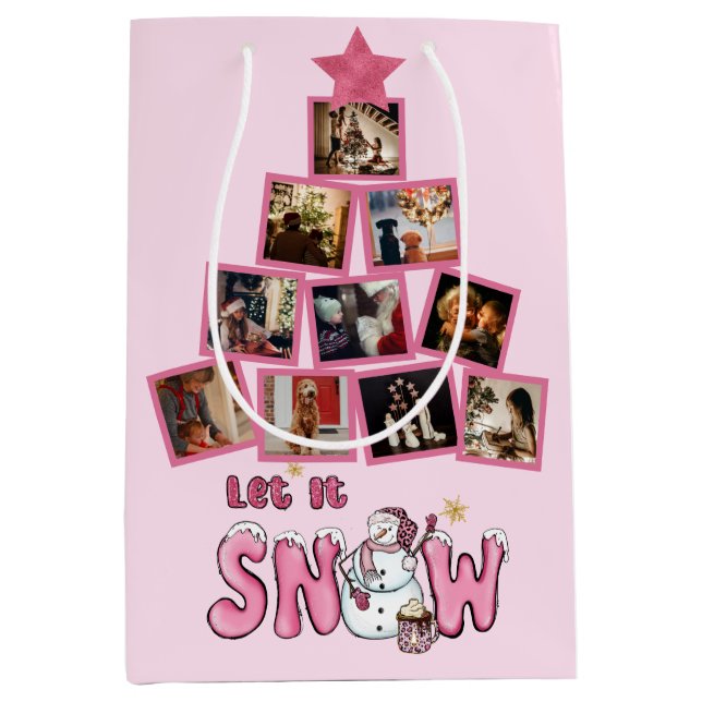 Personalised Photo Let it Snow Holiday Medium Gift Bag (Front)