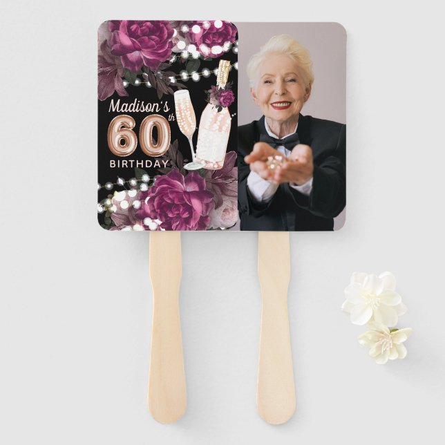 Personalised Photo Luxury 60th Birthday Hand Fan (Front and Back)