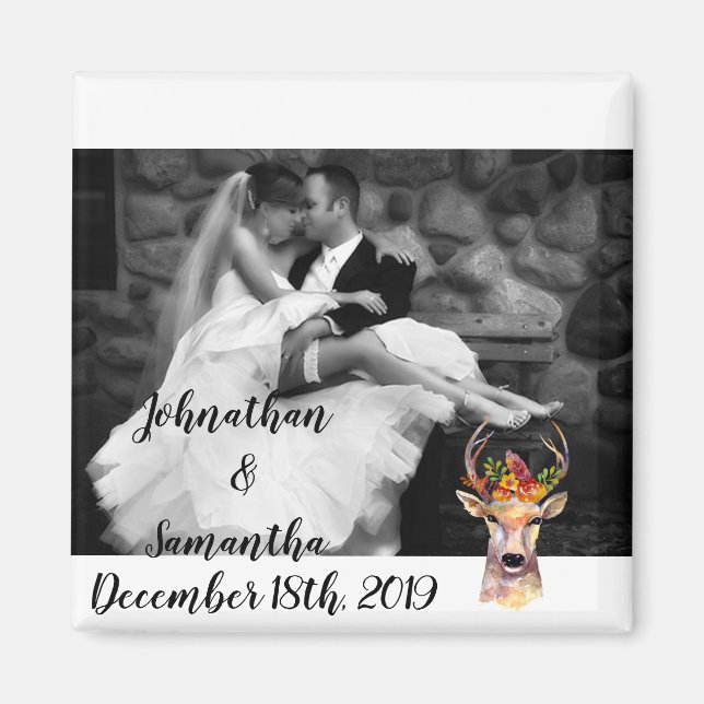 Personalised Photo Magnet boho deer Buck Head Brow (Front)