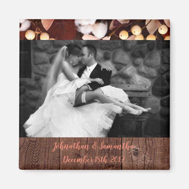 Personalised Photo Magnet Cotton Branch on Dark Wo (Front)