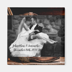 Personalised Photo Magnet Cowboy Boots Barn Wood R