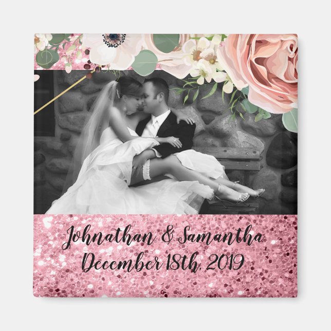 Personalised Photo Magnet Geometric Garden Rose (Front)