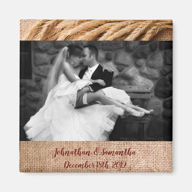 Personalised Photo Magnet Wheat on Burlap Sack Cou (Front)