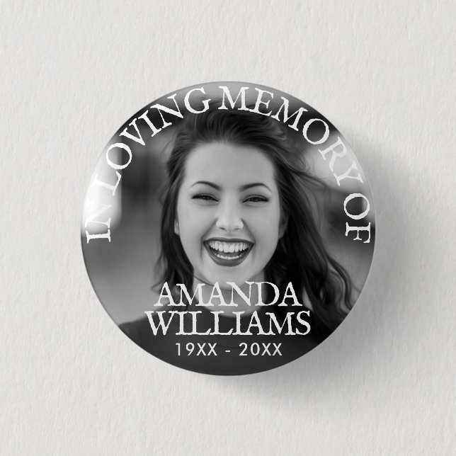 Personalised Photo Memorial Black and White 3 Cm Round Badge (Front)