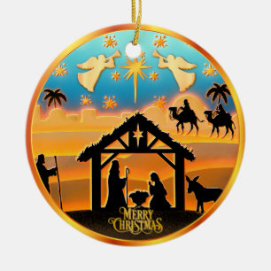 Personalised Photo "Merry Christmas" Nativity Ceramic Ornament
