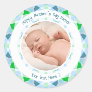 Personalised Photo Message Blue Green Mother’s Day Classic Round Sticker