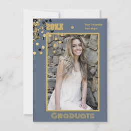 Personalised Photo Modern Grey Gold Sparkles Invitation