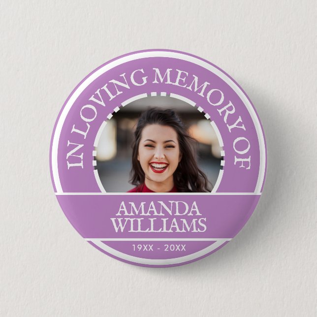 Personalised Photo Modern Memorial Lavender Purple 6 Cm Round Badge (Front)