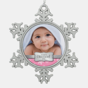 Personalised Photo - My 1st Christmas Snowflake Pewter Christmas Ornament