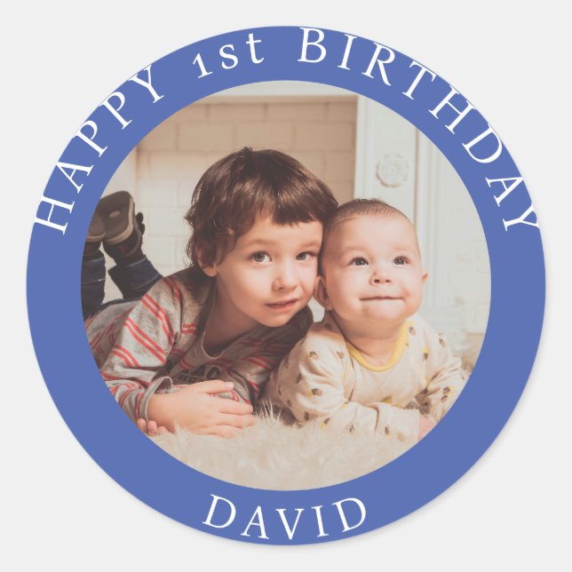 Personalised Photo, Name And Age Birthday Classic Classic Round Sticker (Front)