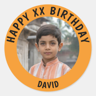 Personalised Photo, Name And Age Birthday Classic Round Sticker