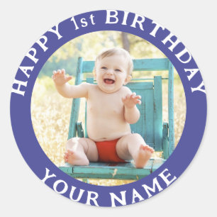 Personalised Photo, Name And Age Birthday Classic Round Sticker