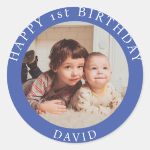 Personalised Photo, Name And Age Birthday Classic Round Sticker